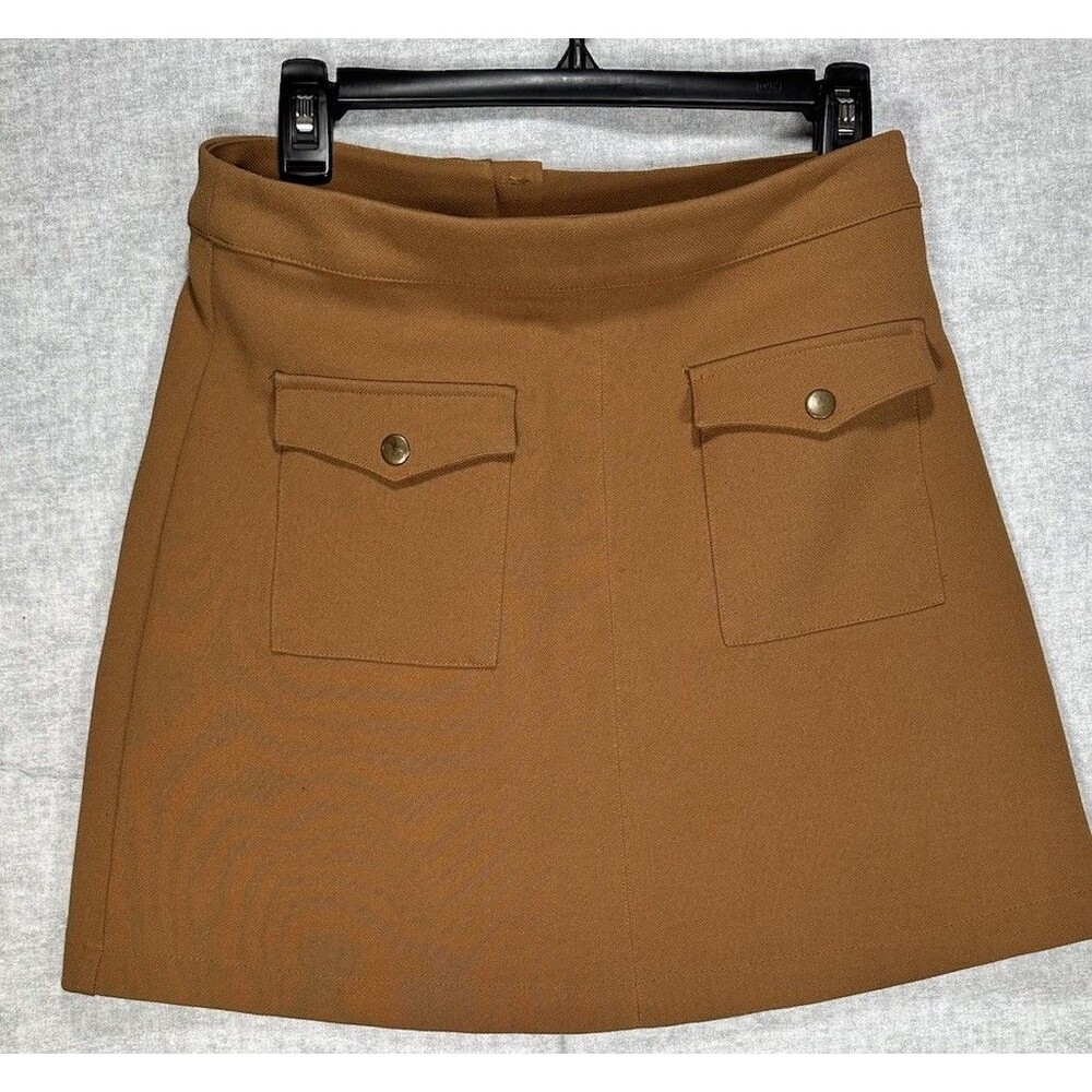 H&M Divided Womens Size US 8 Brown Mini Skirt Front Pocket Exposed Back Zipper